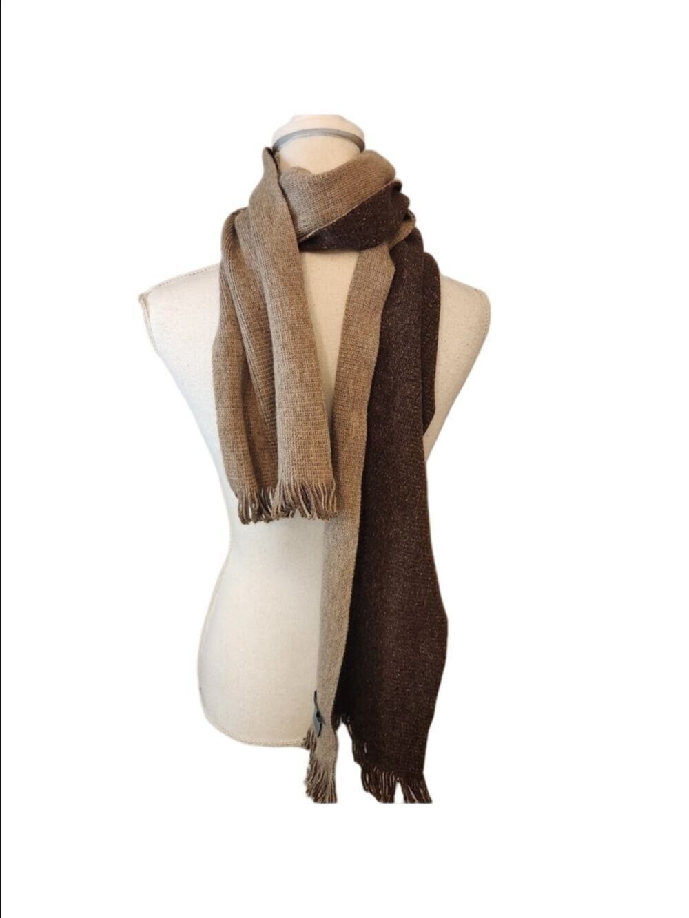 Johnston & Murphy Two-Tone Knit Scarf - Reversible Brown & Tan with Fringe